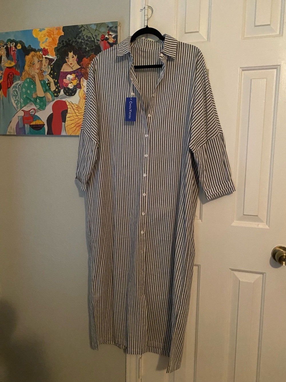 Chou Yatou Striped Blue & white Button-Down Small Maxi Shirt Dress